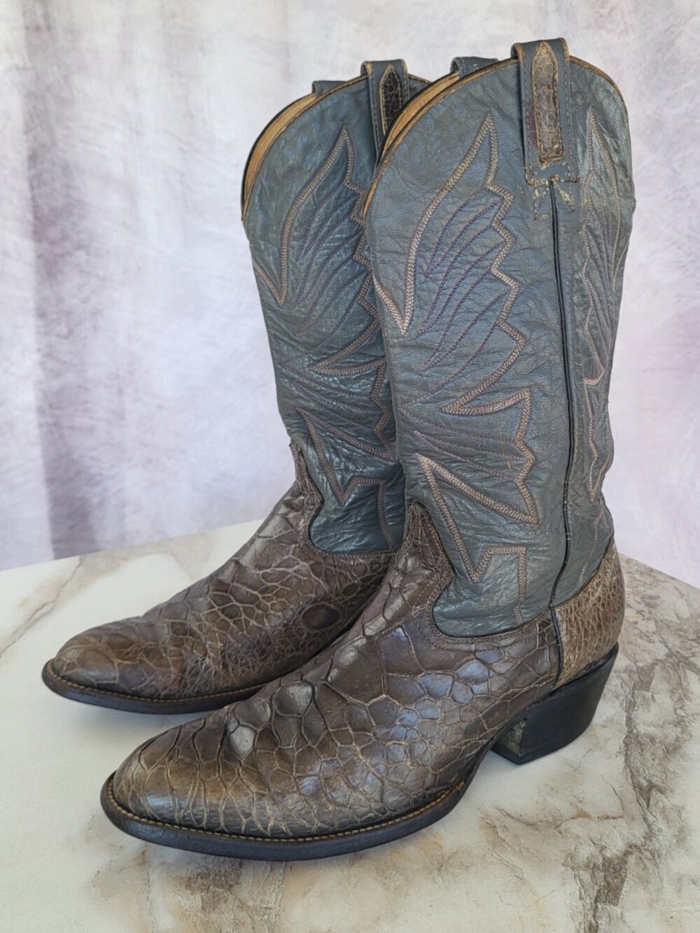 Vintage Pre Ban Rivers Turtle Western Cowboy Boots Size 9 Men's Gray - Picture 4 of 15